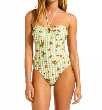 Seafolly Beach Picnic Bandeau One Piece Swimsuit In Green