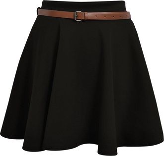 ZEE FASHION Skater Belted Stretch Waist Plain Flippy Flared Short Skirt Black Womens Size 12