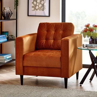 Furniturebox Jade Velvet Chesterfield Armchair in Burnt Orange