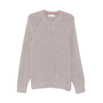 Brunello Cucinelli Trui met ronde hals van ribgebreid materiaal - Heren - Truien - Beige - Maat: 2XL
