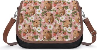 Generic Guinea Pigs Strawberry Crossbody Bag Womens Handbag PU Message Bags Shoulder Purse with Adjustable Strap