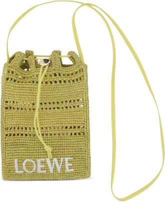 Loewe Raffia schoudertas met trekkoord - Geel