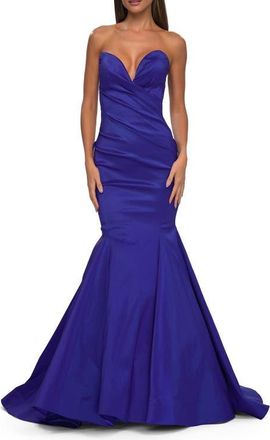 La Femme Mermaid Stretch Mikado Evening Dress with Illusion Back in Royal Blue at Nordstrom, Size 00