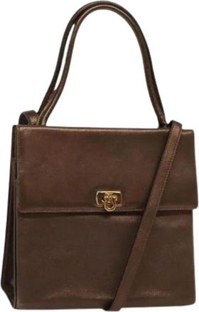 Ferragamo Tweedehands leren handtassen - Dames - Vintage Handtas - Bruin - ONE Size - Leer - Vintage