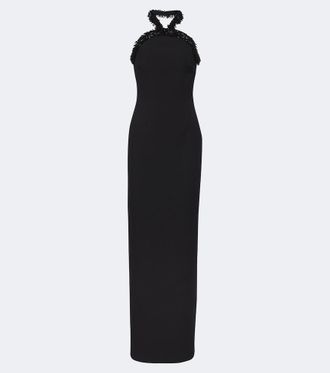 Roland Mouret Embellished cr&ecirc;pe halterneck gown