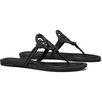 Tory Burch Miller Knotted Pav&eacute; Thong Sandal in Perfect Black at Nordstrom, Size 10.5