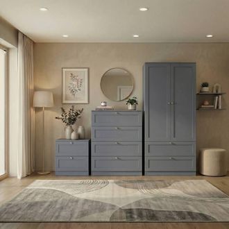 Home Discount Vida Designs Altino 3Pc Bedroom Set(2Dr Bedside, 4Dr Chest, Wardrobe) in Grey