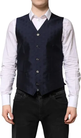 Dolce & Gabbana Logo Wool Formal Vest - Navy
