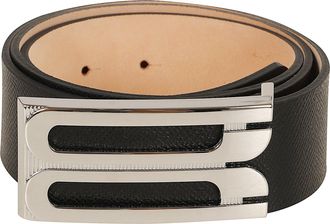 Victoria Beckham Grained Black Leather Belt with Silver-Tone Logo Buckle