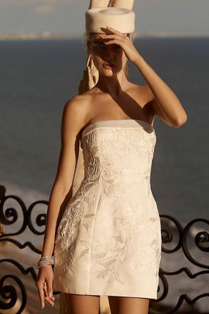 BHLDN Strapless Satin Mini Dress