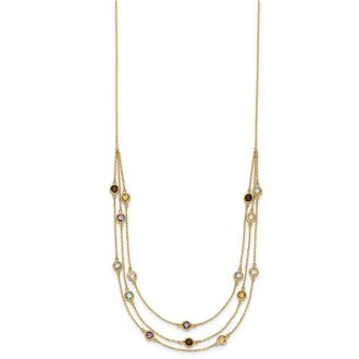 Diamond2Deal 14k Yellow Gold Smoky Quartz White Quartz 3-strand Drop Necklace