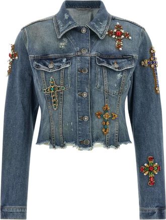 Dolce & Gabbana Jassen, Dames, Blauw, M, Denim, Denim Jas met Borduurwerk