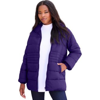 Roaman's Plus Size Lightweight Quilted Jacket in Midnight Violet at Nordstrom, Size Medium