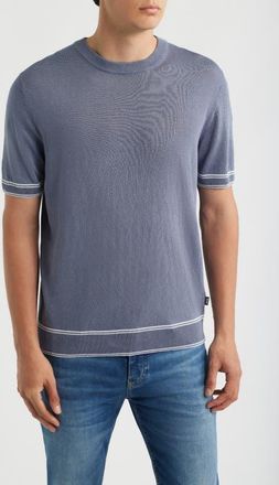 BOSS Norberto Linen Blend Short Sleeve Sweater in Open Blue at Nordstrom, Size Xx-Large