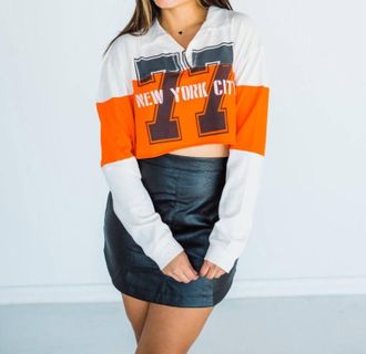 Daydreamer New York City 77 Rugby Polo In Orange/multi