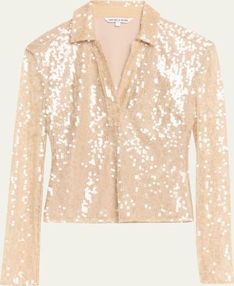 Veronica Beard Meryl Sequined Long-Sleeve Top