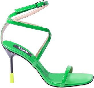 Msgm Groene gelakte leren sandaal met gestileerde hak - Dames - Sandalen met hakken - Groen - 40 EU - Leer - Schoenen