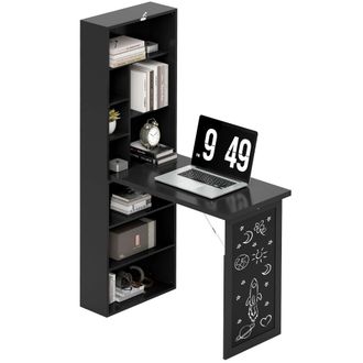 HOMCOM Scrivania Moderna Pieghevole Con Libreria E Lavagna Nero - Homcom