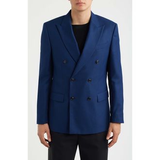 BOSS Hutson Slim Fit Navy Virgin Wool Double Breasted Blazer in Dark Blue at Nordstrom, Size 44