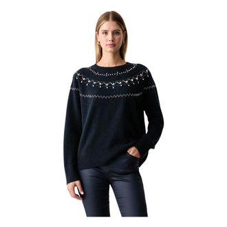 Liu Jo Maglione in lana con ricami gioiello - - Knitwear - Donna - Blu - XS