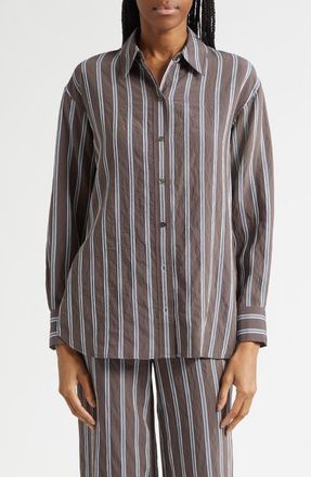 Veronica Beard Lloyd Stripe Woven Shirt in Dark Mocha at Nordstrom, Size 00