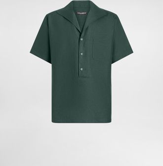 Dolce & Gabbana Three-button Short-sleeved Linen Shirt - Man Shirts Green Linen 37
