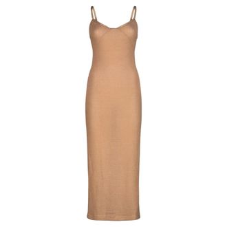 Miss Bikini Knitted Dresses, female, Beige, Size: S Diamond-Cut Long Dress
