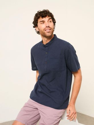 Fat Face FatFace Bugle Navy Short Sleeve Grandad Popover Shirt