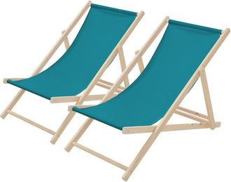 ECD Germany 2x Sillas de playa de madera, azul petr&oacute;leo plegable con respaldo
