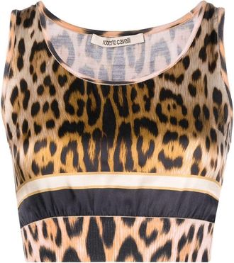 Roberto Cavalli leopard-print cropped top - women - Viscose/Silk/Wool - 40 - Neutrals