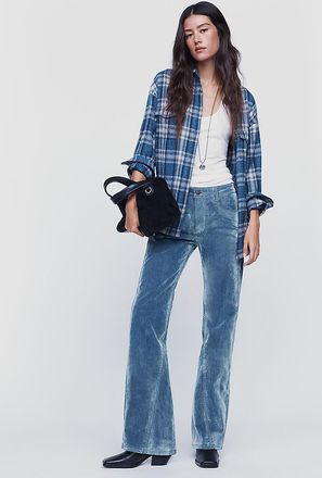 Pilcro Essential Flare Mid-Rise Flocked Jeans