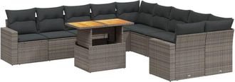 vidaXL Set De Sof&aacute;s De Jard&iacute;n 11 Pzas Y Cojines Rat&aacute;n Sint&eacute;tico Gris Vidaxl