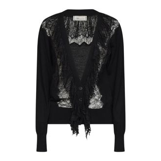 Blumarine Chantilly Lace Wool Cardigan - Knitwear - Mujer - Negro - XL
