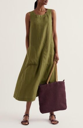 Seasalt Cornwall Cresting Waves Sleeveless Linen A-Line Dress in Creek at Nordstrom, Size 12 Us