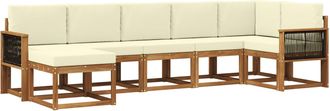 vidaXL Conjunto De Sof&aacute;s De Exterior 7 Uds. Natural Y Crema Poli&eacute;ster Vidaxl