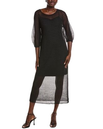 Lafayette 148 New York Crepe Sheer Pleat Silk-Blend Dress
