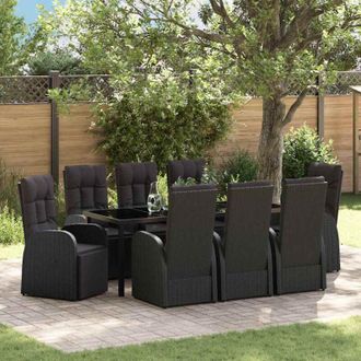 vidaXL Conjunto De Comedor De Jard&iacute;n 9 Pcs Negro Rat&aacute;n Sint&eacute;tico Vidaxl