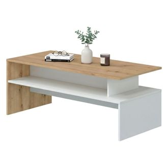 Dmora Mesa De Centro Vail, Mesa De Centro, Mesa De Centro, Mesa Baja, 100x50h43 Cm, Roble Nudos Y Blanco Brillo, Con Embalaje Reforzado - Dmora