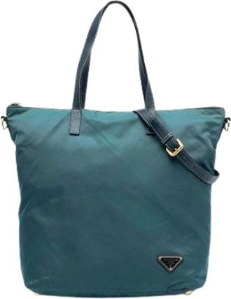 Prada Pre-owned Tote Bags, female, Blue, Size: ONE SIZE Pre-owned Nylon Tote Bag