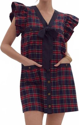 Entro Faith Mini Dress In Navy/ Red