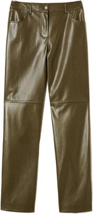 Twinset Groene Faux Leren Panel Broek - Dames - Straight fit broeken - Groen - XS - Broeken