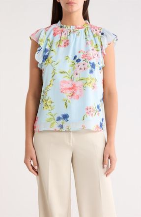 Sugarlips Missa Floral Veda Cap Sleeve Top in Blue-Pink at Nordstrom, Size X-Small