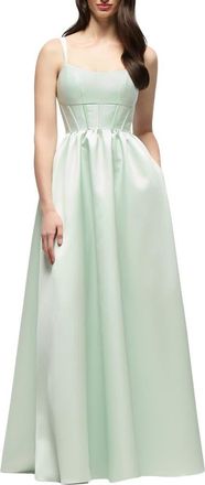 The Dessy Group Sleeveless Corset Satin Gown in Mint Green at Nordstrom, Size 10