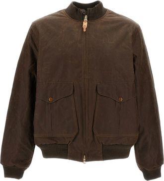 Manifattura Ceccarelli Brown New Bomber Waxed Cotton Shearling Lined Bomber Jacket