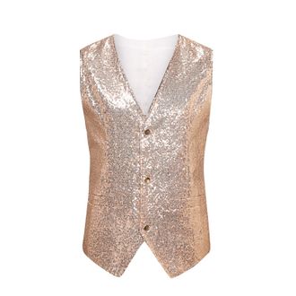 Generic Mens Sequin Shiny Waistcoat Sparkly Casual Suit Vest Festival Disco Party Prom V-neck Button Solid Color Party Dress Suit Prom Party Tuxedo Business W