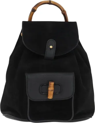 Gucci Gucci Bamboo Daim Black Suede Backpack Bag (Pre-Owned)