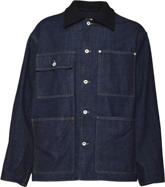 Jil Sander Dark Denim Casual Jacket With Contrasting Black Collar