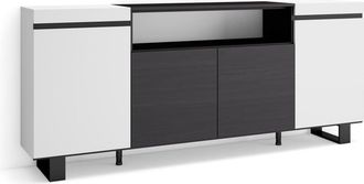 Skraut Home Aparador efecto madera blanco y negro 200x35x87cm con patas