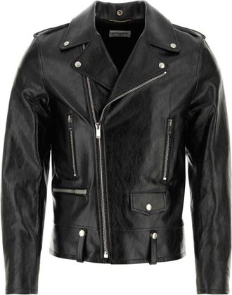 Saint Laurent leather zipped biker jacket - men - Cupro/Lamb Skin - 50 - Black