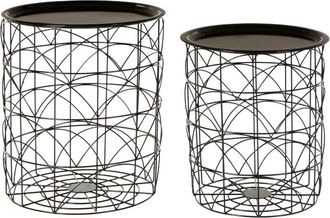 Premier Housewares Interiors by Premier Set of 2 Black Basket Side Tables, Nest of Side Tables with Black Tops, Wireframe End Tables for Living Room